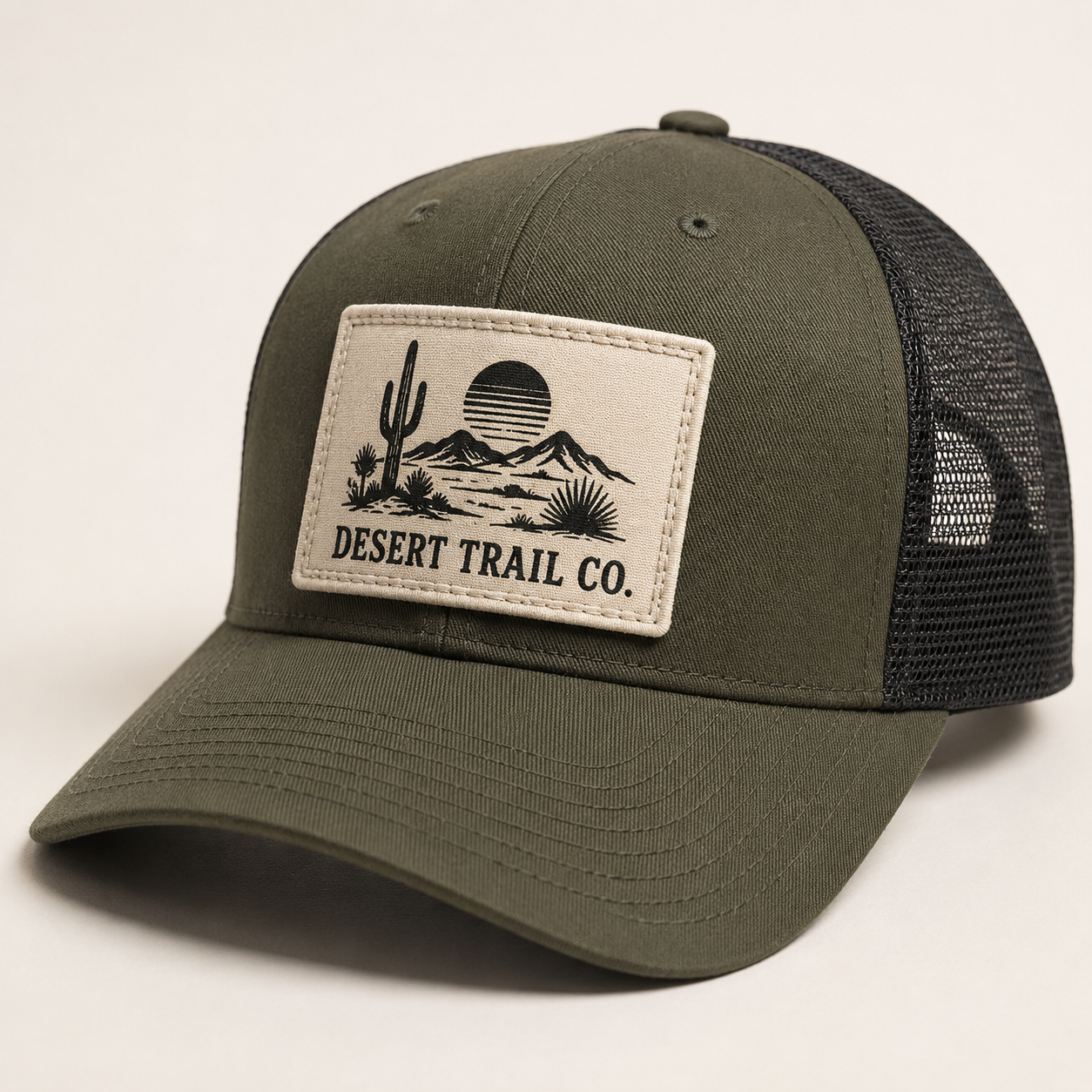 Close up leather patch on custom hat