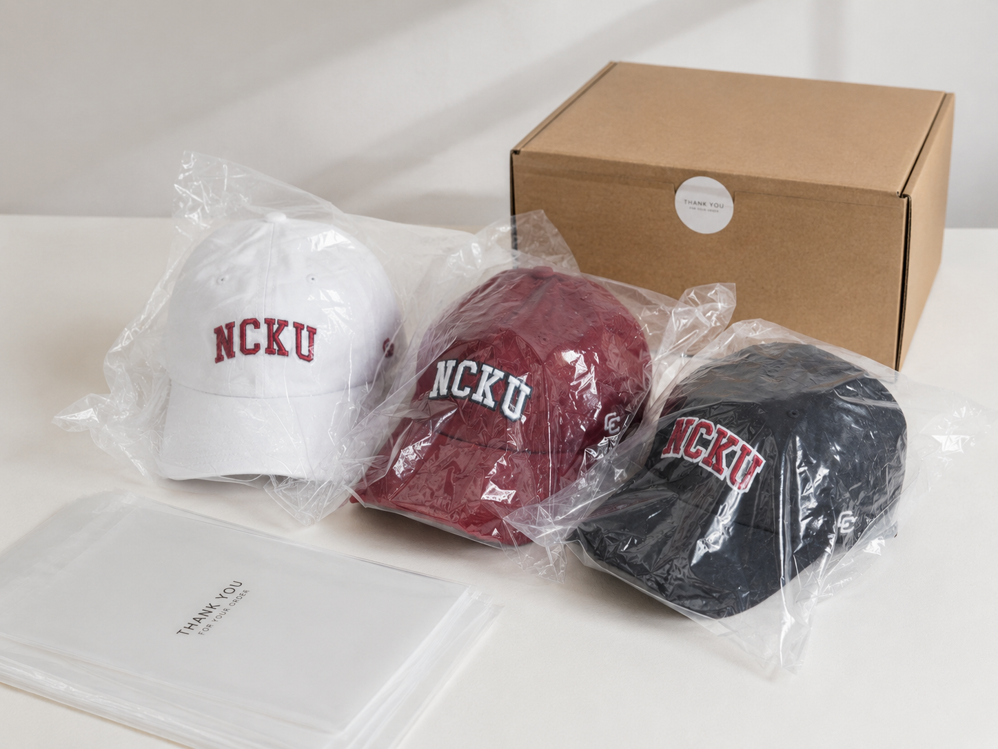 Custom hats packed for shipping and delivery