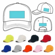 5 panel baseball hat embroidery placement guide with front, back and side customization areas