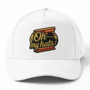 White custom 5 panel embroidered baseball hat with Oh My Hats logo on the front